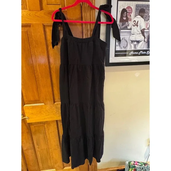 Show Me Your Mumu Black Tiered Maxi Dress Tie Shoulder Smocked Bodice Medium - Picture 2 of 10